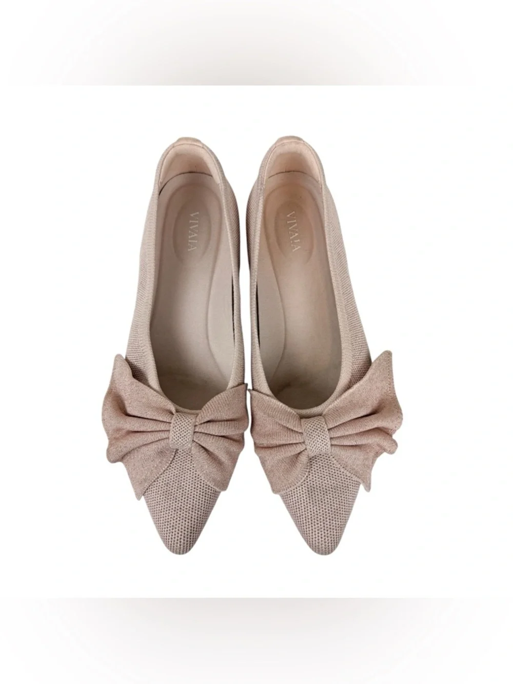 Vivaia Azura Pointed Toe Bow Flats Elegant Bow Style Rose Gold Size 39/8 - Picture 4 of 16